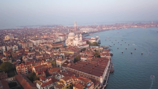 Famous Venice architecture on river, aerial