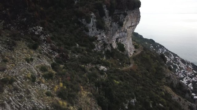 Path of the Gods cliffs on Amalfi Coast, aerial