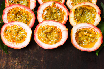 Bunch of halved passion fruit