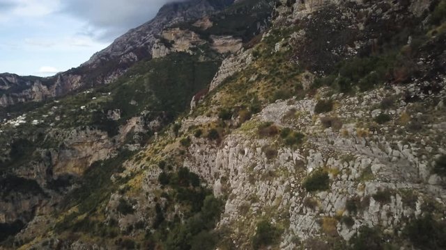 Aerial, rocky mountain trail in Amalfi Coast