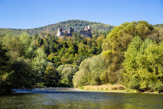 Ruins of Reviste castle over Hron river, Slovakia