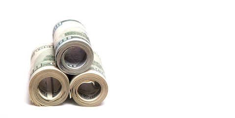 dollars on a white background, a stack of a hundred dollars