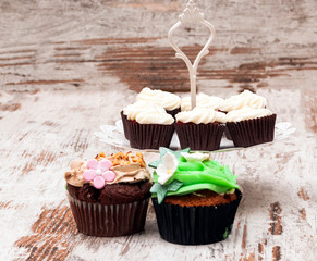 Cupcakes surrounded by rustic background