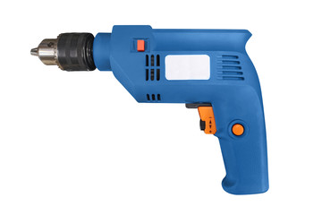 Blue electric drill isolated on white background. Electric drill , isolated on a white background