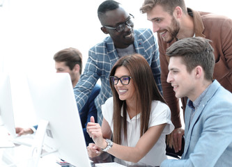 Fototapeta premium Company employees working in software development and designer office