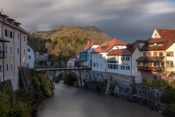 Fototapeta na wymiar Stone bridge in Skofja Loka, Slovenia