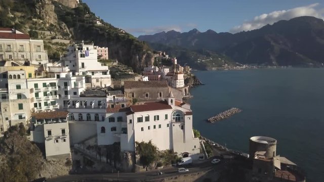 Quaint town on Amalfi Coast, aerial