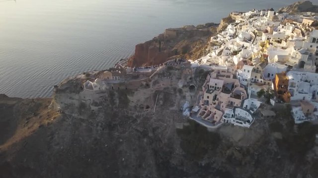 Aerial, Byzantine Castle Ruins in Oia