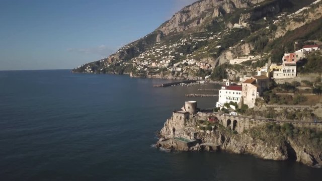 Aerial, buildings on Amalfi Coast