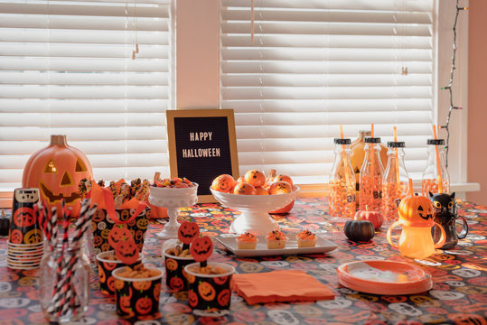 Halloween Party Table With Kid Friendly Snacks