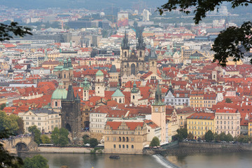 Fototapeta na wymiar Prague Old Town aerial view and Church of Mother of God before Tyn in Prague, Czech Republic. Architecture and landmark of Prague, postcard of Prague