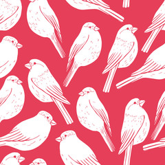 Vector  seamless pattern with  hand drawn bullfinch