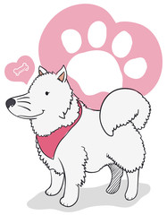 Female Samoyed Dog Thinking about Love and Bones, Vector Illustration