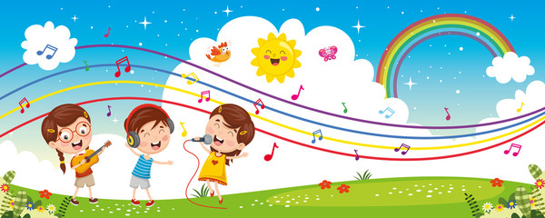 Vector Illustration Of Children Music