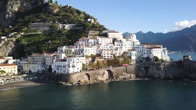 Beautiful architecture on Amalfi Coast, aerial