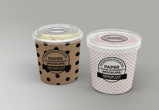 Two Tall Paper Cups with Clear Lids Mockup