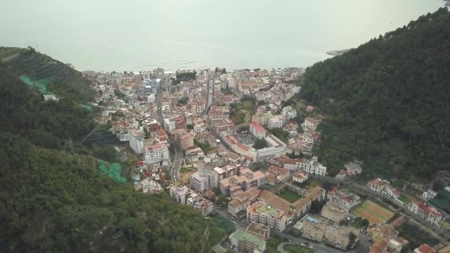Aerial, coastal town in Italy