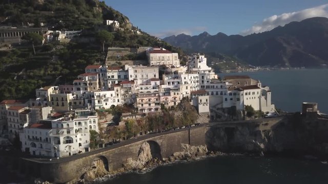 Italian buildings in Amalfi Coast, aerial