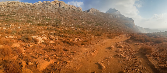 Gramvousa Peninsula, Crete - 09 25 2018: Balos Lagoon. We walked on Mars!