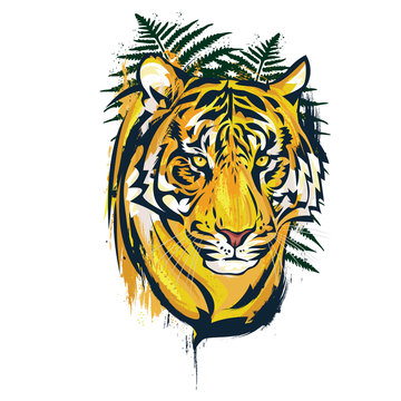 Wild nature yellow tiger artwork illustration