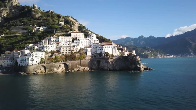 Tourist destination on Amalfi Coast, aerial