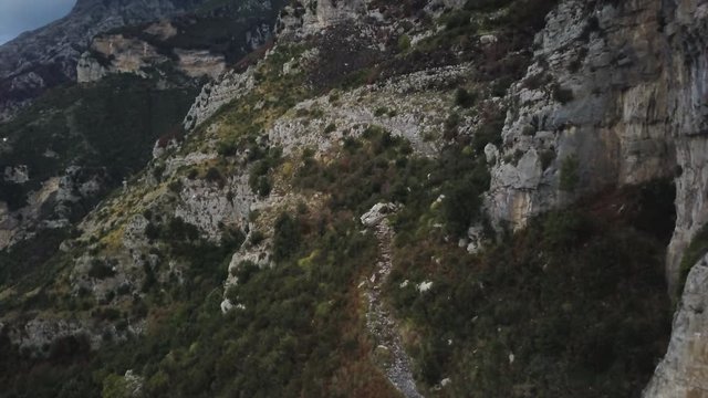 Scenic mountain trail on Amalfi Coast, aerial