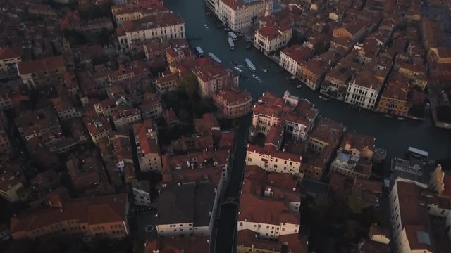 Tilt up aerial, downtown Venice