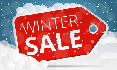 Red tag winter sale concept banner. Cartoon illustration of red tag winter sale vector concept banner for web design - obrazy, fototapety, plakaty