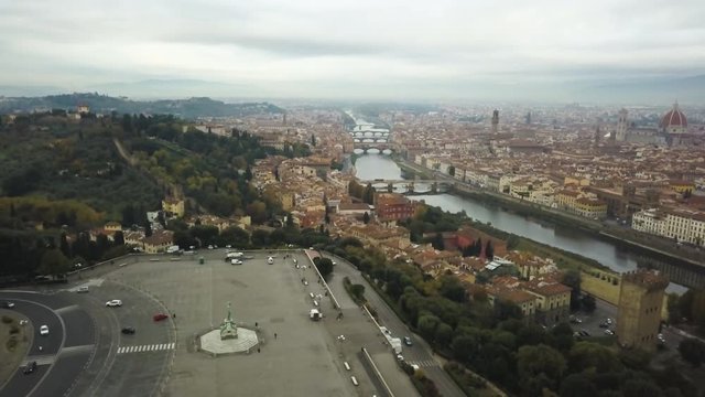 Piazzle Michelangelo overlooks Arno River, aerial