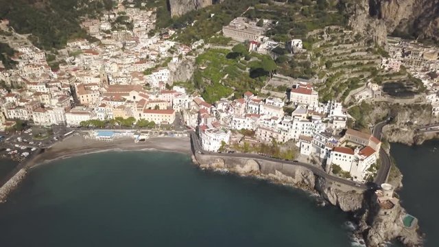 Vast coastal town on Amalfi Coast, aerial