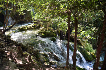 Croatia. Plitvice Cascade of water from the lake Milanovac