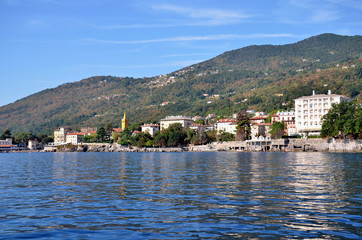 Fototapeta premium Croatia. Opatija. View from the sea on the town of Lovran