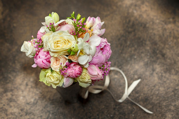 Colorful bouquet with multi colored roses