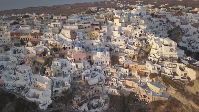 Aerial, downtown Oia in Greece