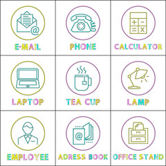 Office Workspace Arrangement Lineout Illustration