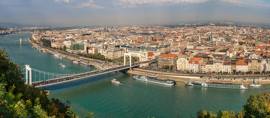 Obraz premium Panorama of Budapest from the Gellért Hill. The bridge that spans river Danube is the Elizabeth bridge