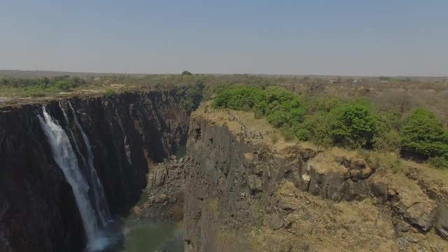 View from the air of the canyon and the surroundings at Victoria Falls in Zambia