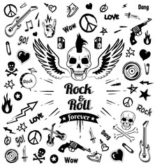 Rock-n-Roll Forever Skull Vector Illustration - obrazy, fototapety, plakaty