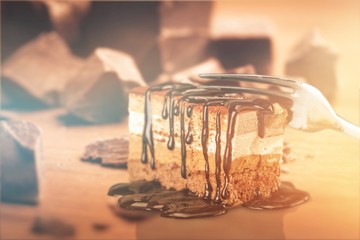 Tasty tiramisu cake  on background