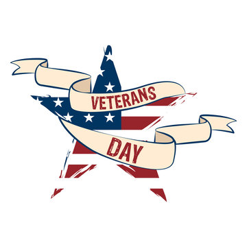 Star shape with the flag of USA. Veteran day label. Vector illustration design