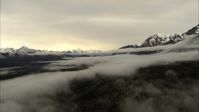 Aerial Alaska USA cloud mist Peak Mountains tundra