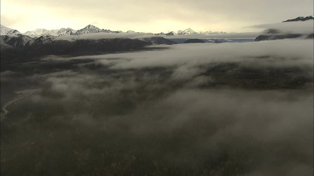 Aerial Alaska USA cloud Peak Mountains forest delta