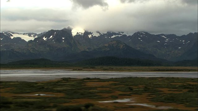 Aerial Alaska USA Mountains melt water National Park tundra