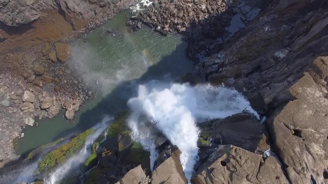 Straight down aerial shot above a Waterfall at Victoria Fall during Dry Season