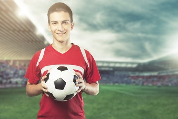 Young Male Soccer Player on white background