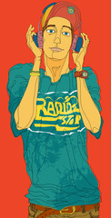 Young man listening music