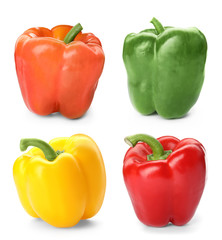 Set of different bell peppers on white background