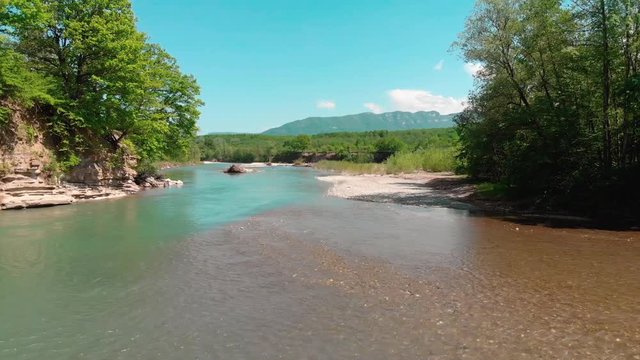 Krasnodar, Russia, 05.2018: Beautiful mountain views from quadrocopter Mountain landscape in its glory