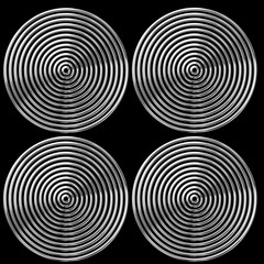 Obraz premium Concentric circles abstract pattern in silver on black