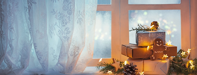 winter holiday window decoration